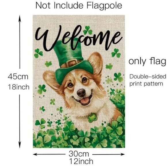 St Patricks Day Corgi Dog Garden Flag Shamrock Clover Welcome Yard Holiday Decor - Picture 3 of 5